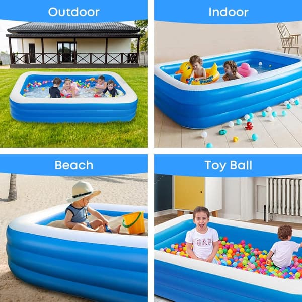 Oppustelig swimmingpool, børnepool, bærbar pool, udendørs- og havepool, 2,1m × 1,45m × 0,65m