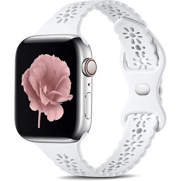 Spetsband kompatibla med Apple Watch 38mm 40mm 41mm, mjukt silikon ihåligt elegant andningsbart armband för iWatch SE-serien