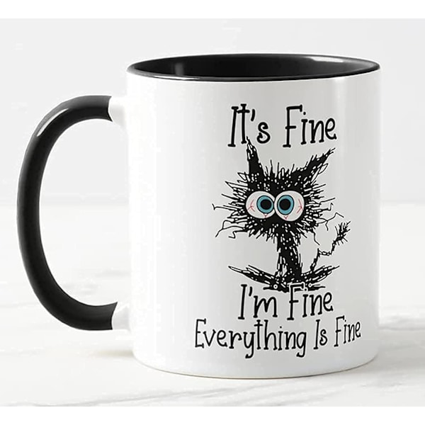 Det är lugnt, jag mår bra, allt är bra Katt Skämt Färgad Mugg Kopp Present Födelsedag Jobb Kontor Jul Te Kaffe (Svart) Black
