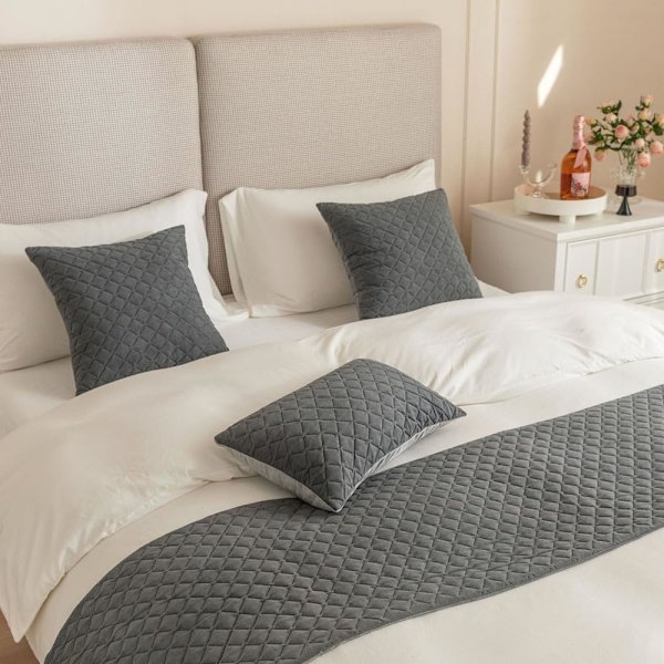 Sengekapper og matchende putetrekk, vendbare Jacquard sengekapper skjerf hjemmedekorasjon hotell sengetøy sengehåndkle beskyttelse