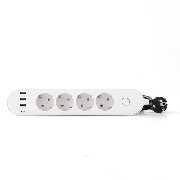 Grenuttag 4 uttag 16A + 4 USB (3 USB A + 1 USB C PD20W) med strömbrytare, 2M kabel, vit
