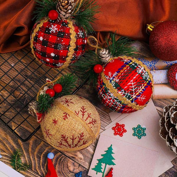 9 Julekuler, 8 CM Julekulepynt i Jute, Uknuselige Hengende Julekuler
