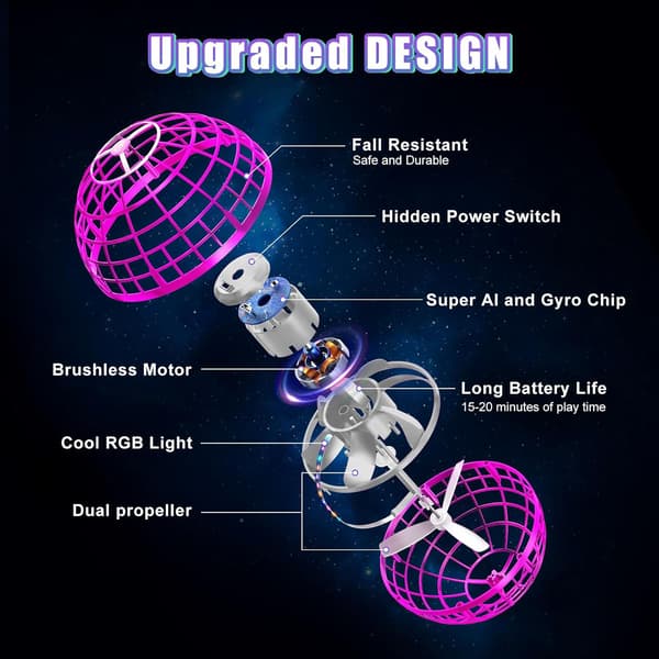 Flygande Boll Orb Leksaker Hover Ball Pro Flygande Spinner Leksak UFO RGB Cool Stuff Globe Magic Boomerang Handkontroll Mini Drönare (Rosa)