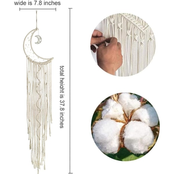 Macrame Väggbonad med LED-ljus, Måne Drömfångare Vävd Gobeläng Bohemisk Heminredning Bröllopsfest Ornament Hantverkspresenter