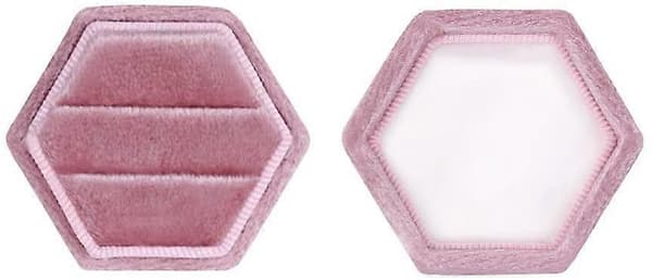 Hexagon Sammet Dubbla Fack Ring Arvegods Låda Förlovningsring Låda (Rosa)