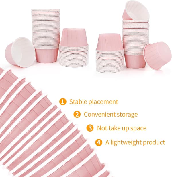 100 engangs mini muffinforme, ideelle til cupcakes, muffins og brownies, lyserød