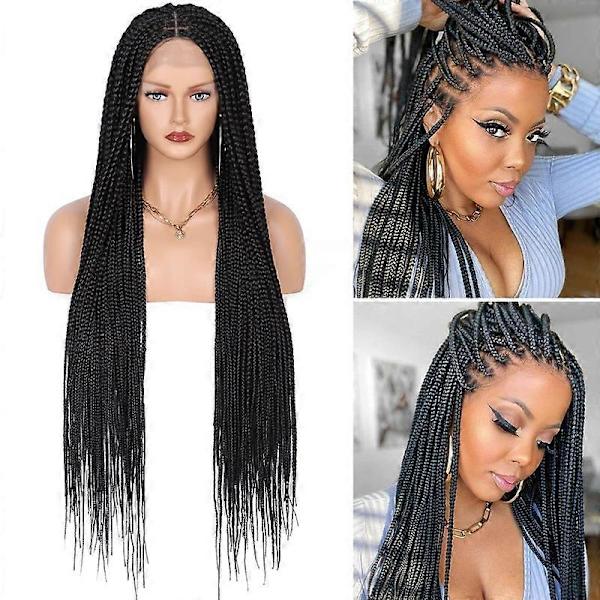 Box Braid Peruk för Kvinnor Knutfri Flätad Peruk Spets Frontal Peruk