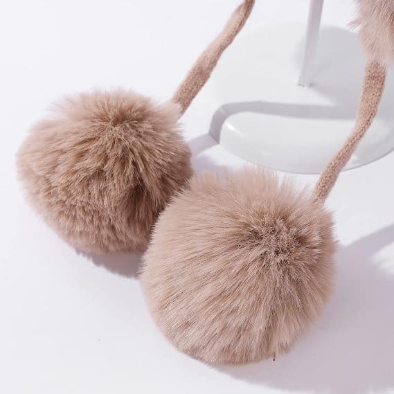 Vinter Peruvian Hue med Øreklapper til Kvinder, Skihuer, Snehatte, Strikket Fleeceforet med 3 Pomponer