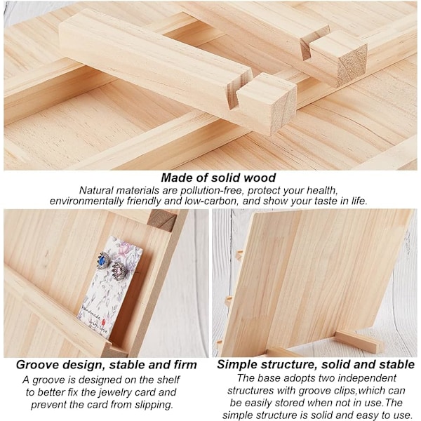 Øreringe displaystandere i træ, 3 lag smykke øreringe displayholder træ øreringe kortholder virksomhedsholder display, 40x14,1x30cm