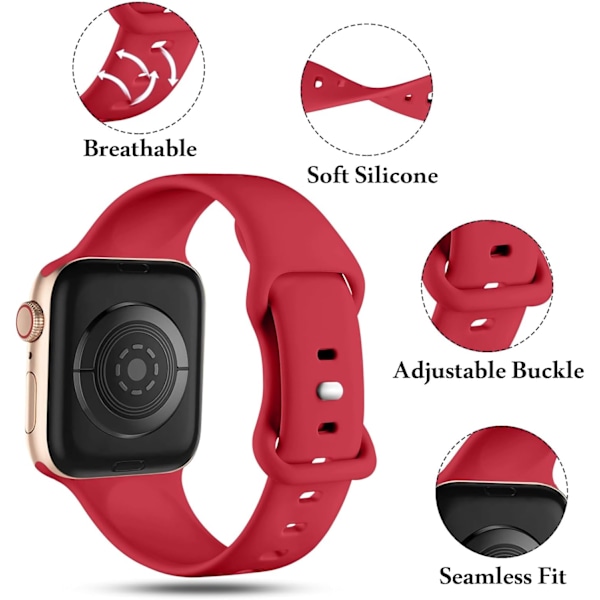 Kompatibel med Apple Watch rem 38mm/40mm/41/42mm（SM）, til Apple Watch Series 10 9 8 7 6 5 4 3 2 1 SE, Rød 38mm/40mm/41/42mm（SM）