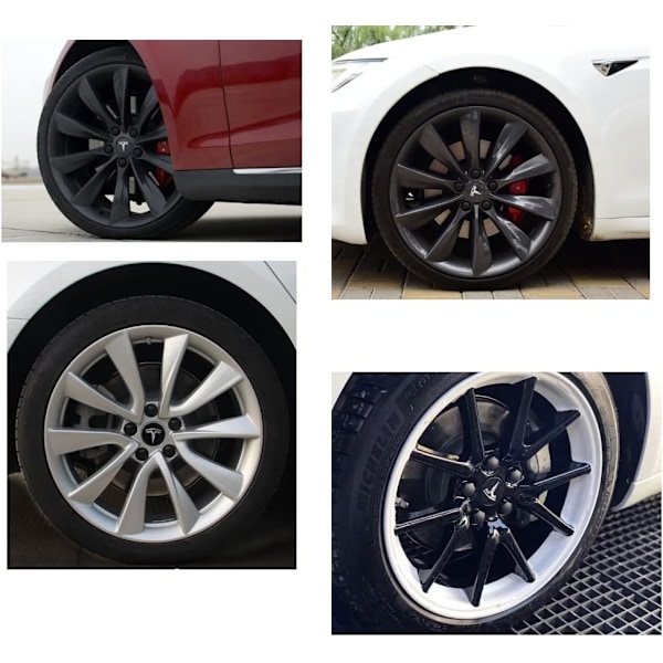 Hjulkapselsats, Tesla navkapselcentrumkåpor navkapslar för Tesla Model 3, Model Y, Model S, Model X, silverfärgad logotyp