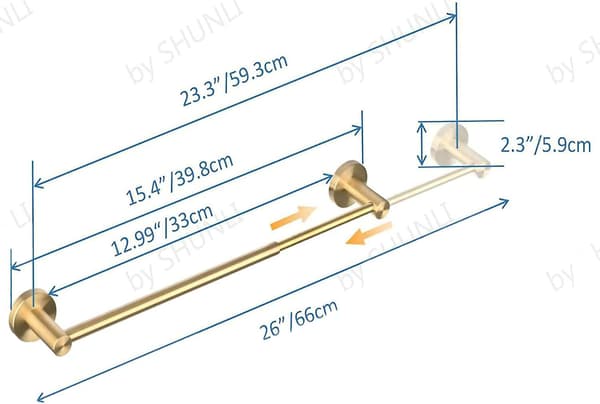 Justerbar Håndklædeholder 40cm til 66cm, Vægmonteret Badeværelse Håndklædeholder, Sort, SUS304 Rustfrit Stål