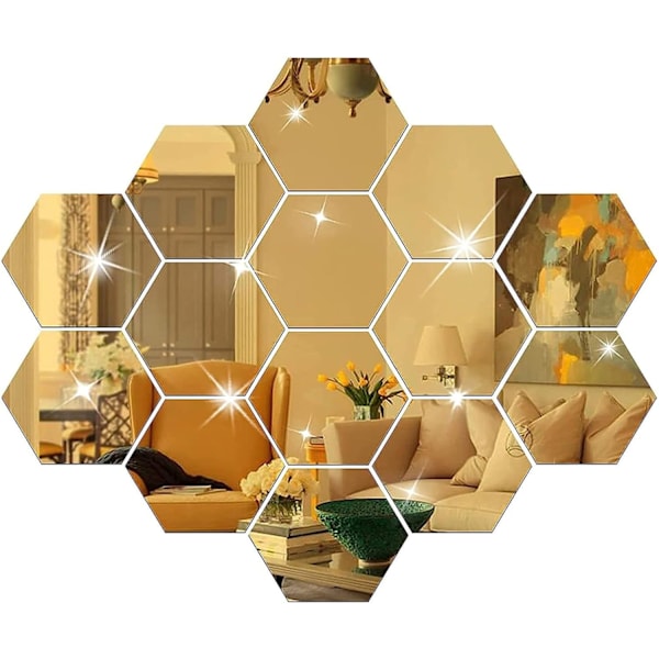 24 stk. Spejlvægsklistermærker DIY Dekoration, Hexagon Guld Akryl Plast Spejlfliser Kawaii Kunst Dekoration Tilbehør