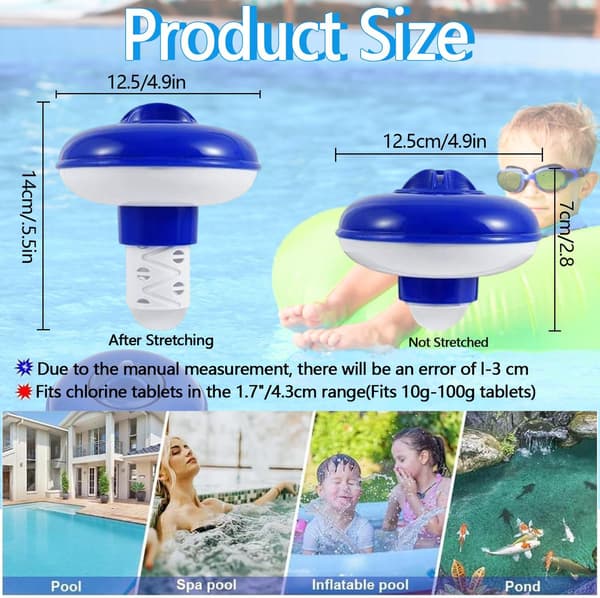 Klordispenser, flydende kemikaliedispenser til spabade og swimmingpools, multifunktionel klortabletdispenser (5 tommer)