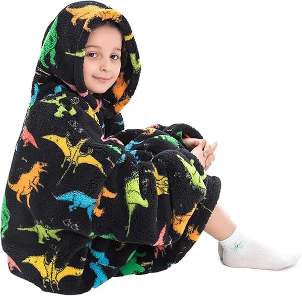 Oversized teppehettegenser for barn, teppe med hette for jenter og gutter, hettegenserteppe med lomme for barn og tenåringer