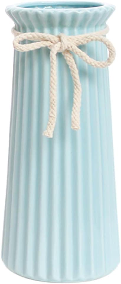 Blå Keramiska Ribbade Vas för Minimalistisk Modern Heminredning, Dekorativa Blomvas för Kontor Sovrum - 8 Tum / 20 CM Light blue
