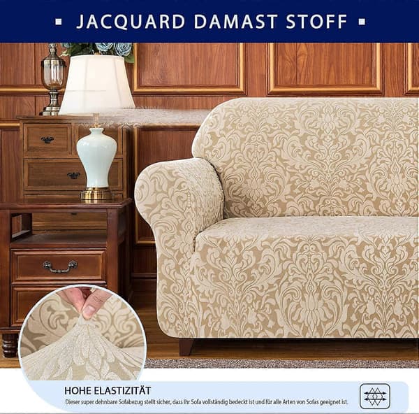 Damast Sofföverdrag Stretch Överdrag (2-sits, Khaki)