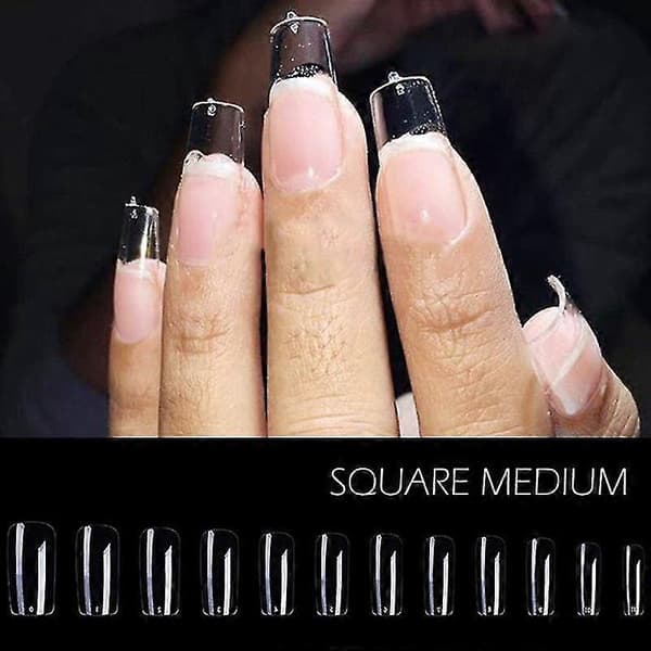 Nagelförlängningssystem Full Cover Skulpterade Klar Stiletto Coffin Falska Nagelspetsar