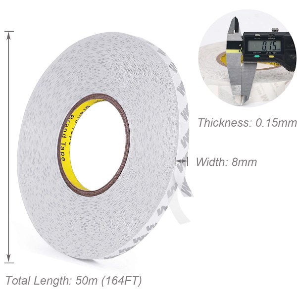 Dubbelsidig tejp, Transparent tunn 9080 självhäftande tejp, längd 50 m, bredd 8 mm, tjocklek 0,15 mm