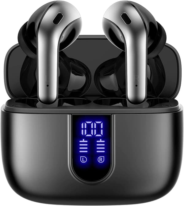 Bluetooth Hörlurar True Wireless Öronsnäckor Strömdisplay Hörlurar med Trådlöst Laddningsfodral black