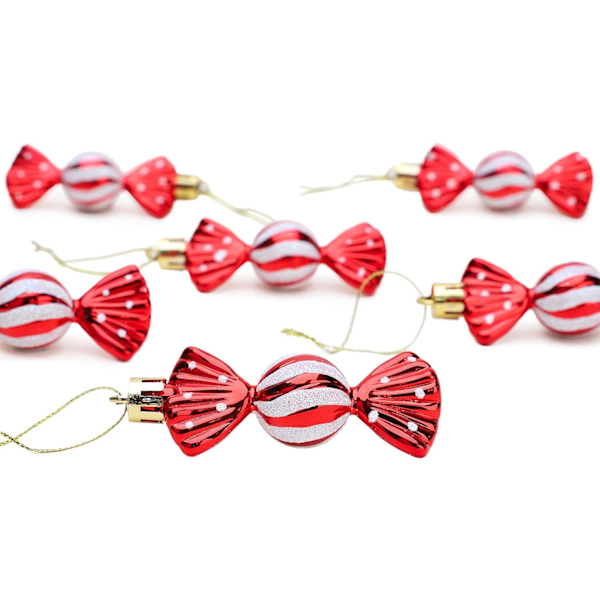 Förpackning med 8,5*3 cm Mini Söta Formade Julgranskulor – Glänsande & Glitterdekorerade – Julgransdekorationer (Röd)