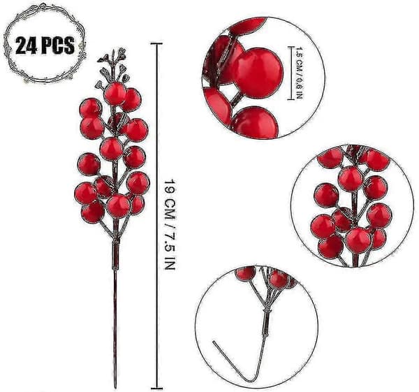 24-pack Röda Stjälkar, 19 cm Konstgjorda Vinröda Röda Kvistar Stechpalmsröda