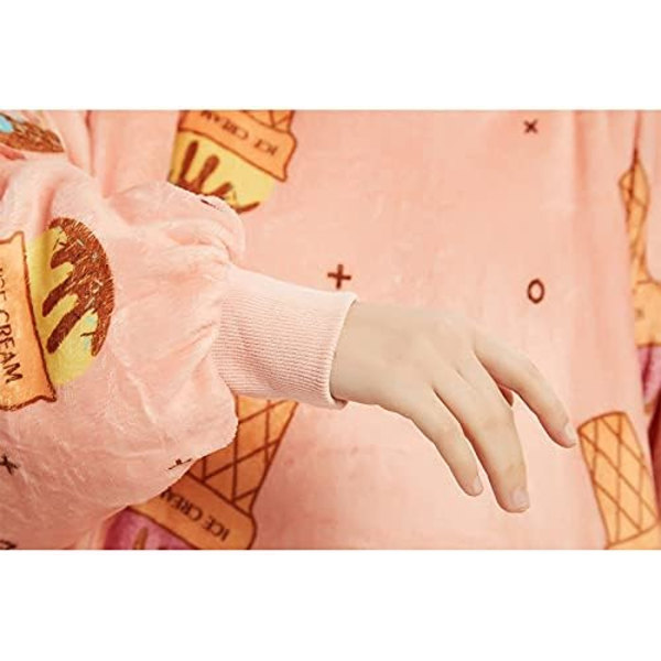 Hettegenserteppe, Oversized Flanellteppe Hettegenser med Ermer, Stor Genser Varmt Koseteppe for Voksne, Stor Hettegenser