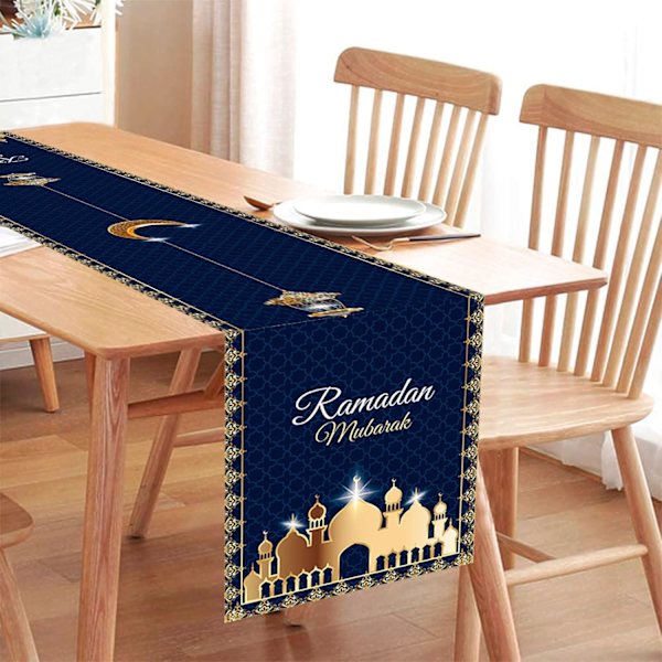 Eid Ramadan Mubarak Bordløper, 14x71 Tommer Stjerne Måne Moské Dekorativ, Polyester Bordduk Dekor for Hjem Spisestue