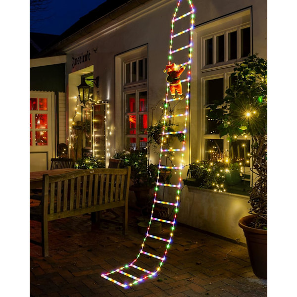 3,2M Juletrappelys med Julenissen - 288 LED Julelys, 8 Moduser, Strømdrevet, Julepynt colorful