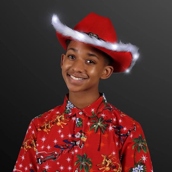 Lysende LED Rød og Hvit Julenisse Cowboyhatt