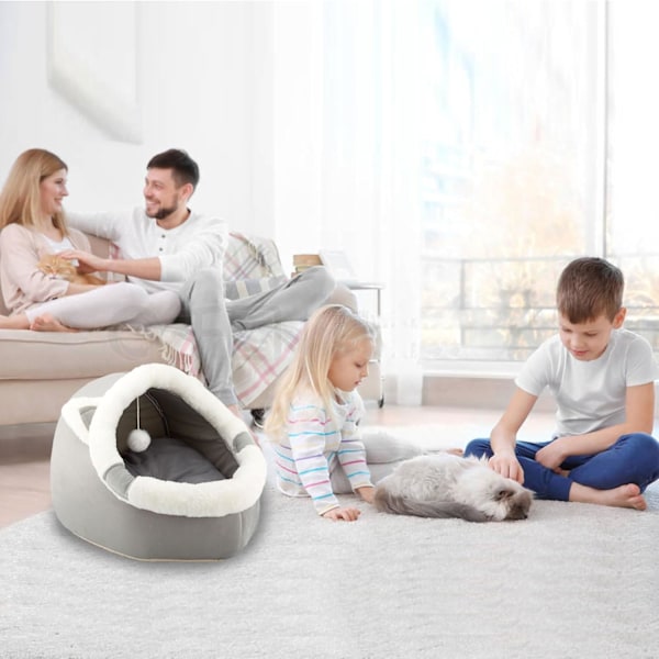 Kattbäddar för Inomhusbruk med Hängande Leksak, Liten Hundkoja med Anti-Slip, Supermjuka Lugnande Djursoffa Mattor Idealiska