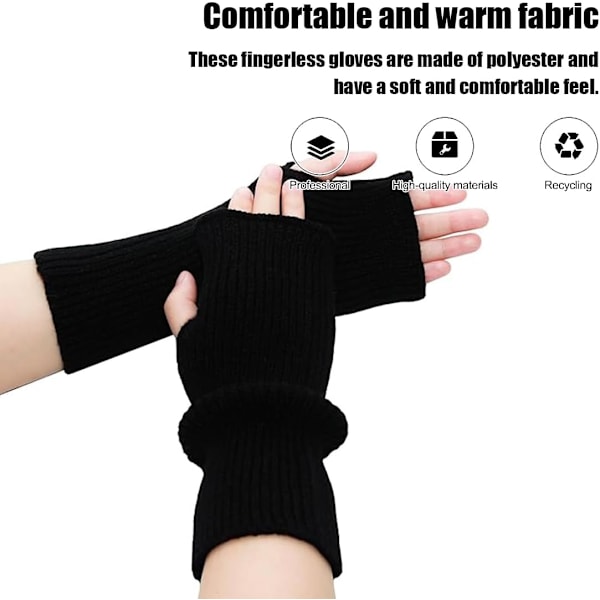 1 Par Japanska Vintervantar för Kvinnor, Fingervantar med Spets, Långa Varma Handvantar med Handledsband