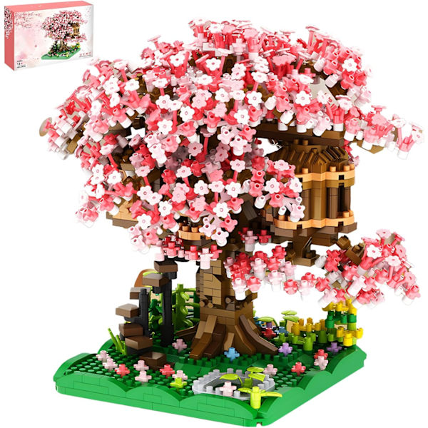 Körsbärsblomsträd Hus Byggklossar Set, 2000+ PCS Konstgjort Bonsai Träd Kit, Nano Växt Blommor Byggklossar Set