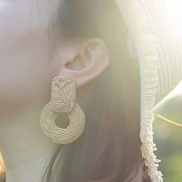 Statement Raffia Øreringe Søde Boho Øreringe Rattan Dingle Øreringe