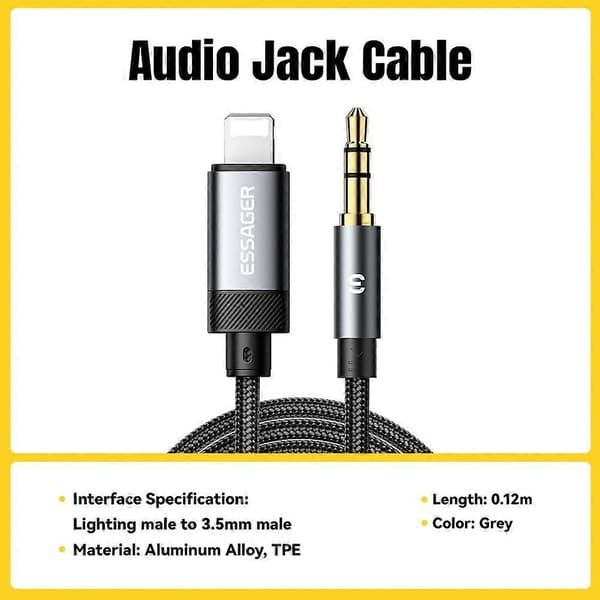 ESSAGER ES-YP22 Lightning til 3,5 mm lydadapterkabel for Apple/Android-hodetelefoner