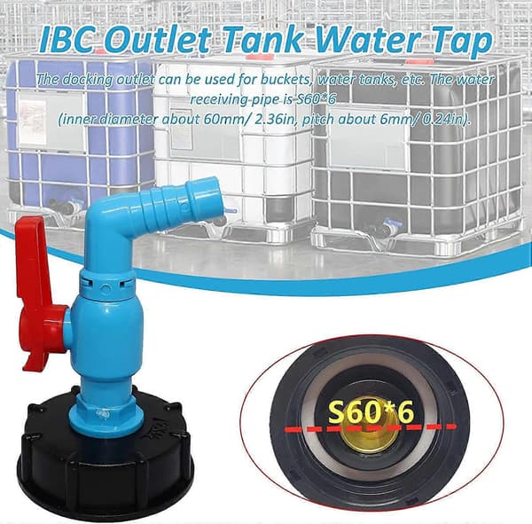 Fitting med ventil S60x6 tankadapter afløb roterende ventil 12,5 x 7,5 x 7,2 cm til IBC tank