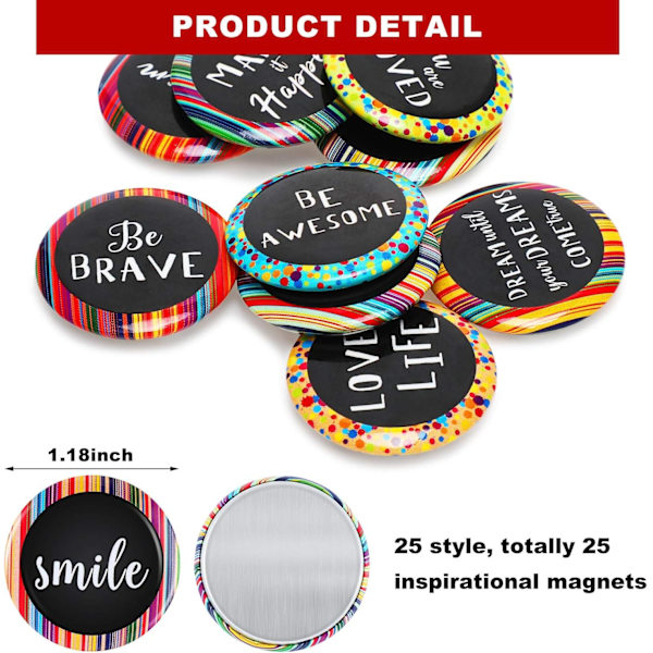 25 st motivativa kylskåpsmagneter Inspirerande magneter Runda citatmagneter för kylskåp Klassrum Whiteboard Skåp
