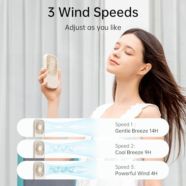 Håndholdt Mini Ventilator, Ultra Tynd Bærbar Hånd, Lille Personlig med Beslag, USB Genopladelig Lomme 3 Hastigheder beige