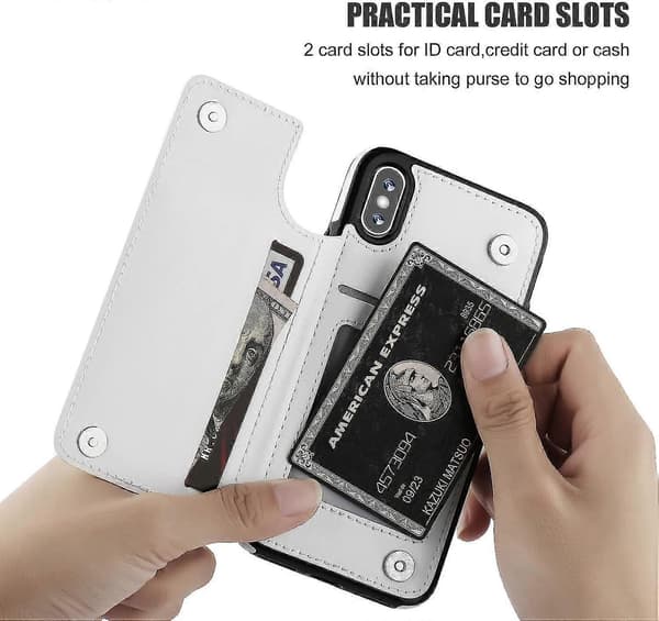 Iphone Xs Iphone X Wallet Case Med Kortholder, Dobbelt Magnetisk Lås - Hvid