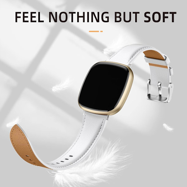 Läderarmband kompatibelt med Fitbit Versa 3/Fitbit Sense 2/Sense-armband, äkta läder elegant ersättningsband, vitt