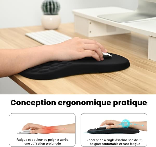 Ergonomisk Gaming Musemåtte med Massage Design, Vaskbar, Skridsikker PU-base, Kontor/Arbejdstilbehør, Sort