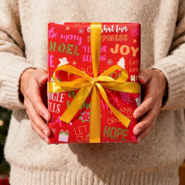 Röd presentpappersrulle - Julpapper med bokstavsmönster för jul, födelsedagar och bröllop - 43 cm x 10 m