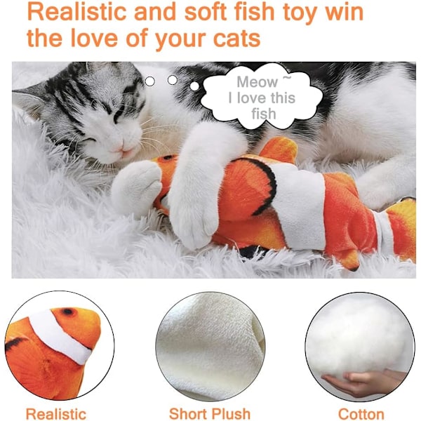 Floppy Fish Kattleksak - Kattleksaker för Innekatter, Realistisk Plysch Simulering Rörlig Fisk Kattleksak
