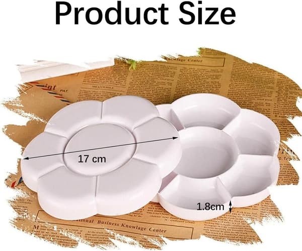 Hvit plastmalingpalett, 7 hull, universell malingsbrett, blomsterform, 17 cm, 1 stk.