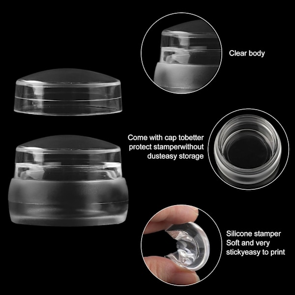 Mini Bærbart Fransk Tip Negle Stempel Sæt, Aftageligt Stempelhoved, Silikone Jelly Stempel Med skraber (Klar)