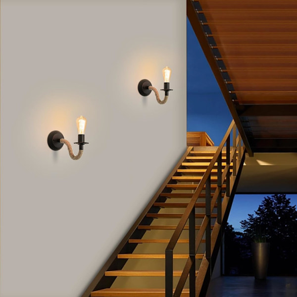 2-pack vägglampa, E27 hamparep retro justerbar vägglampa för korridor vardagsrum sovrum café bar loft (glödlampa ingår ej)