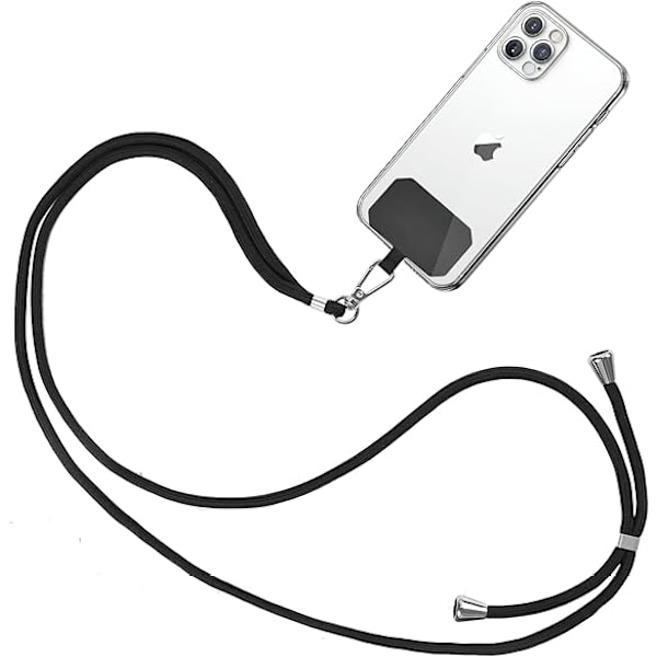 Universal mobiltelefon snor, bærbar justerbar halsrem, halsrem til fastgørelse (sort)
