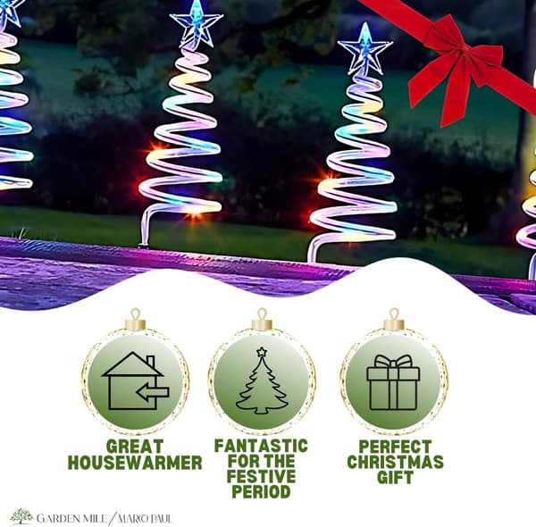 Nyhet Julgran Spiral Stake Light - Batteridrivna Trädgårdsdekorationer - Set med 3 (Multifärgad)