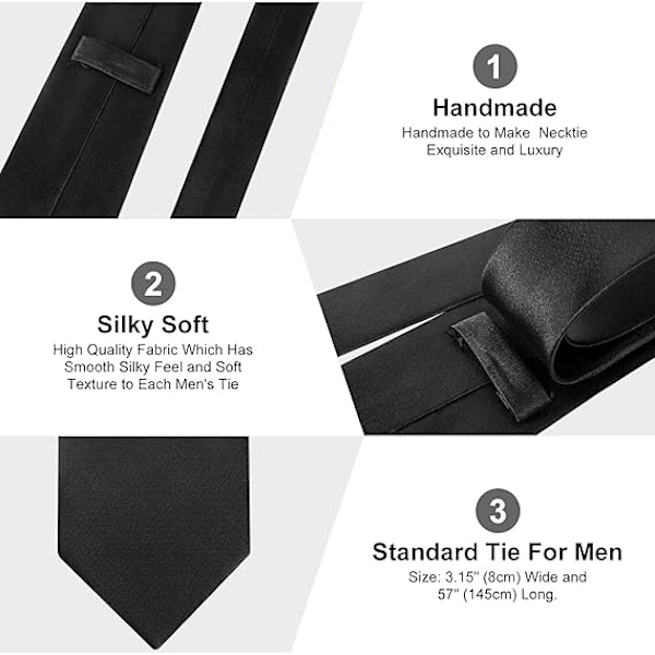 Håndlavet Herre Slips, 8CM Smal, Ensfarvet Slips til Bryllup Formel Forretnings Slips (sort)