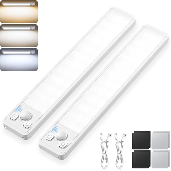 Köksbelysning under skåp - Uppladdningsbar trefärgad LED-list med magnetisk rörelsedetektering, 2-pack